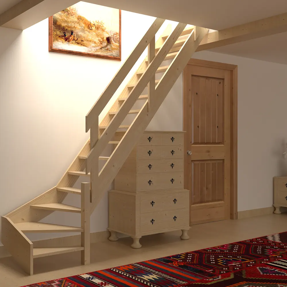 Detaliu trepte scara Rustic din lemn masiv de brad cu turnanta - SCALUX