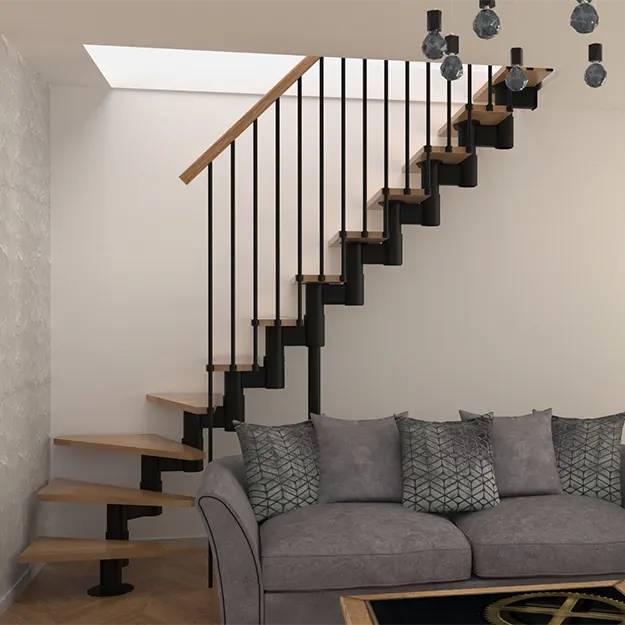 Vedere laterala scara Torino modulara cu structura neagra - SCALUX
