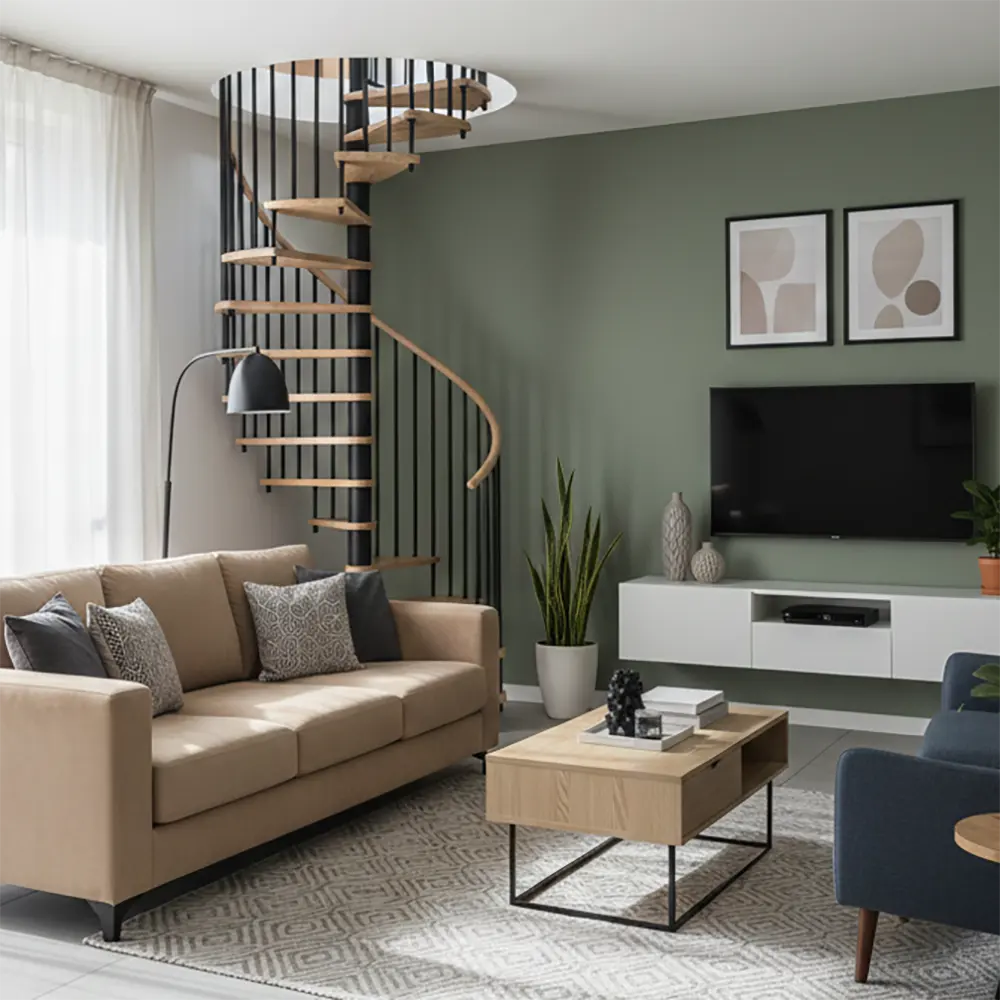 Scara in spirala Spiralis din lemn masiv si otel - SCALUX